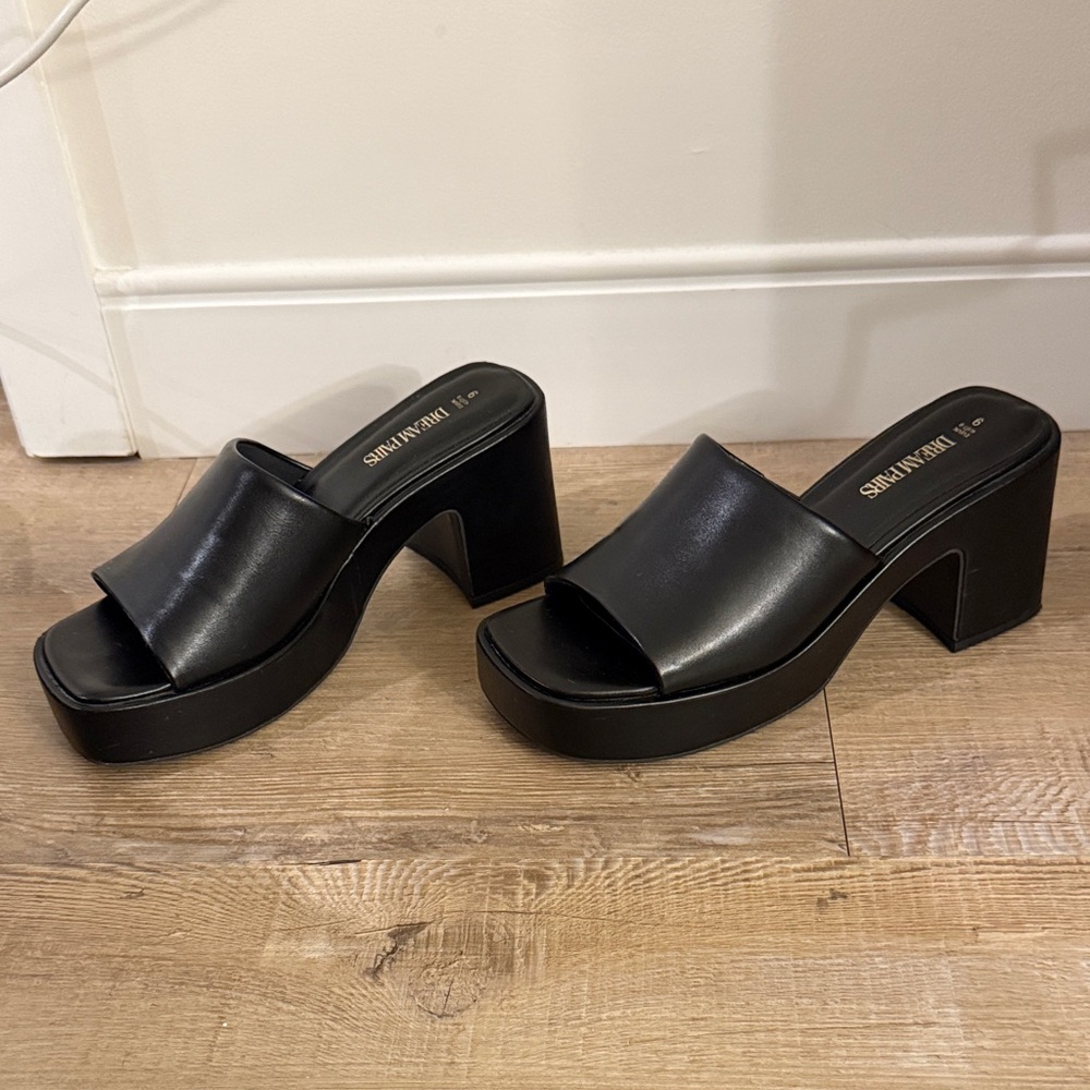 Dream Pairs Slip On Chunky Platform Slide Sandals, Black Size 9